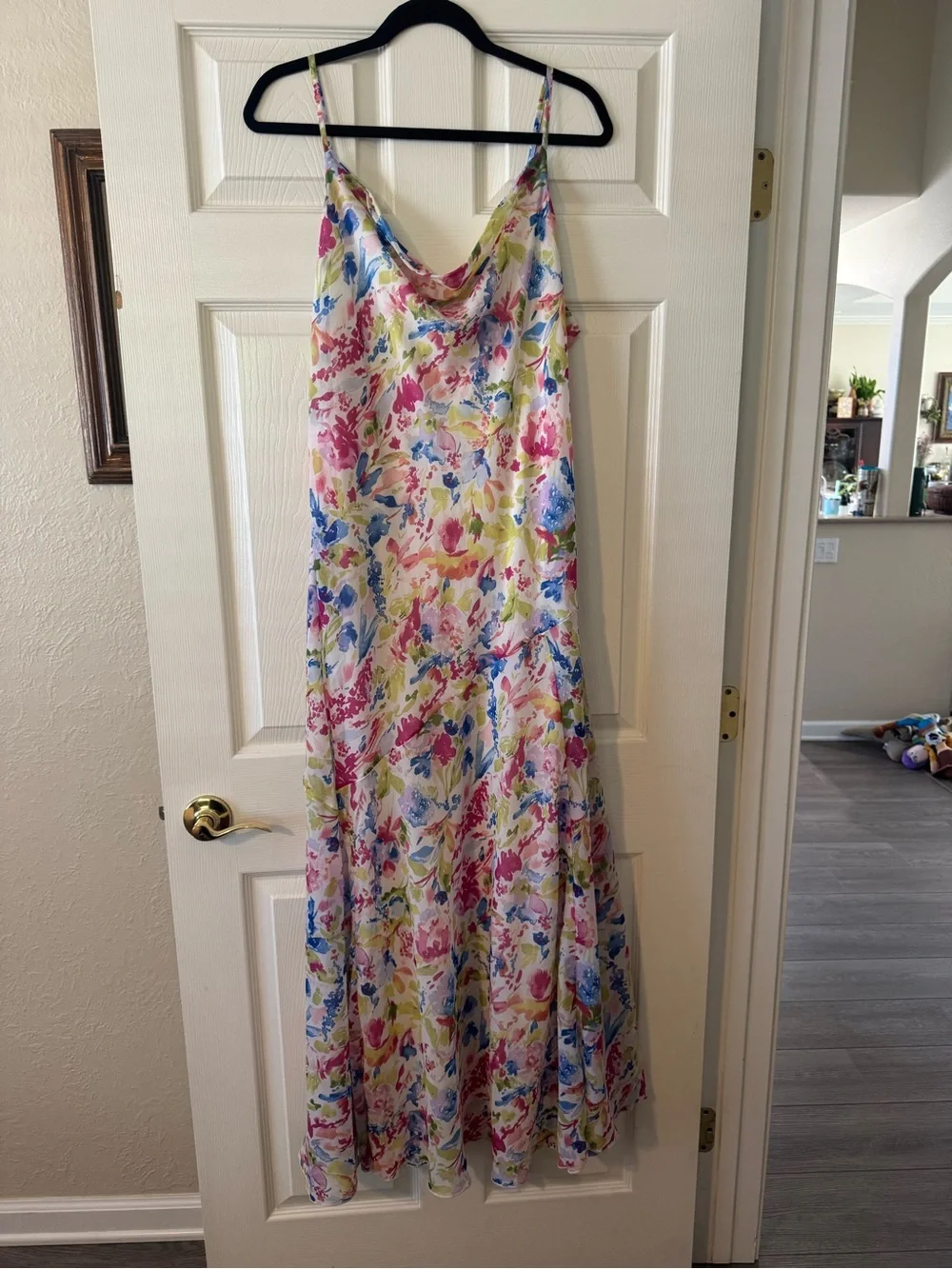 Abercrombie & Fitch Floral Maxi Dress in White with Pink, Blue & Green